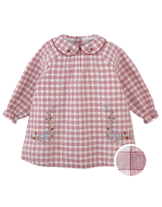 Baby Winnie Checkered Dress with Cross-Stitch Embroidery