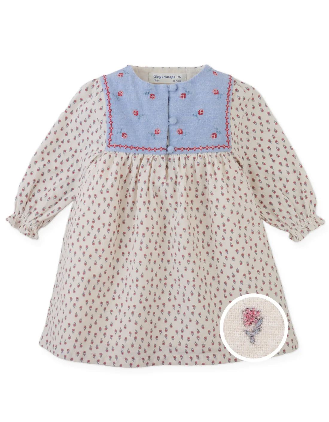 Baby Myrtle Floral Printed Dress with Cross-Stitch Embroidery