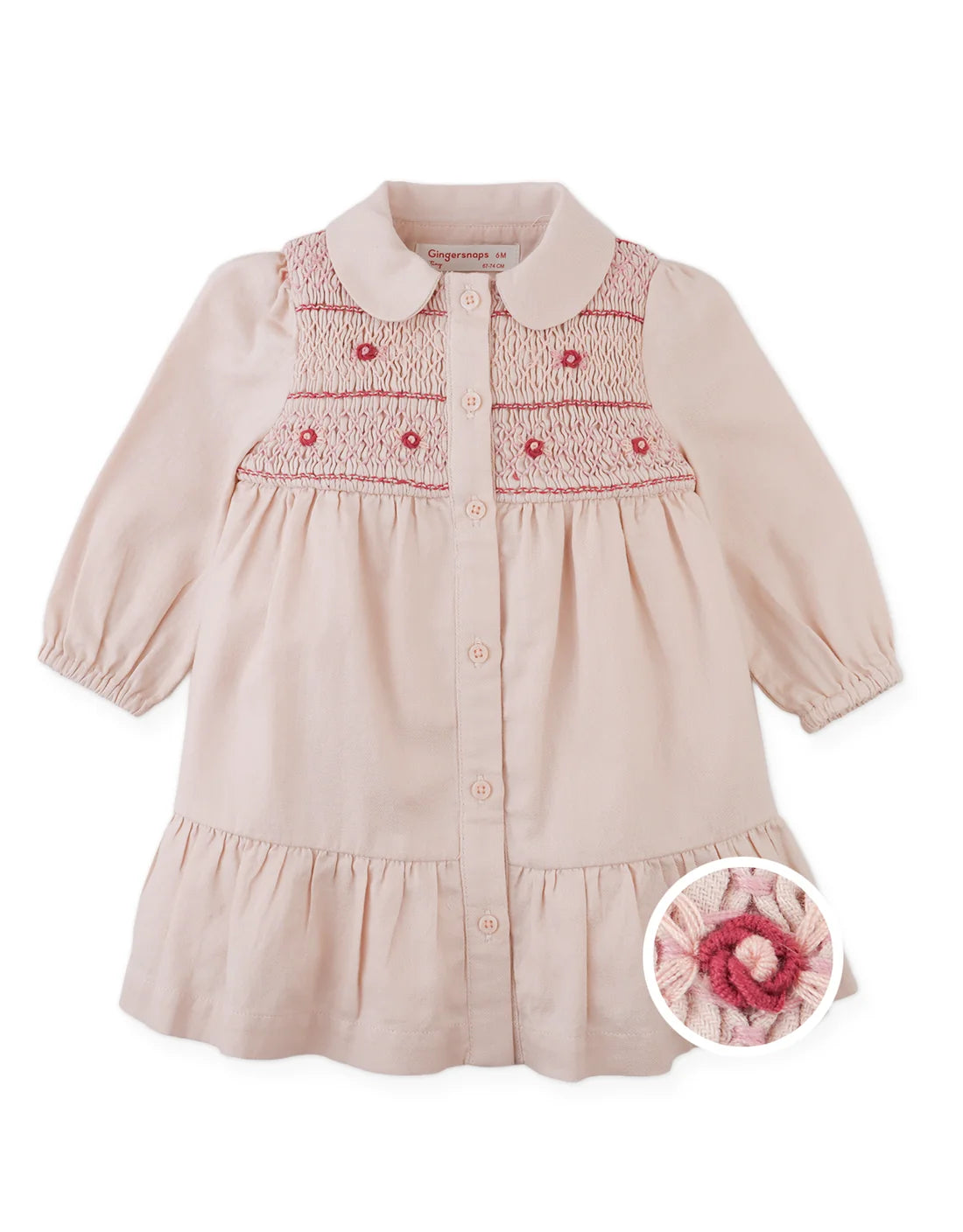Baby Moira Hand-Smocked Dress with Rose Bullion