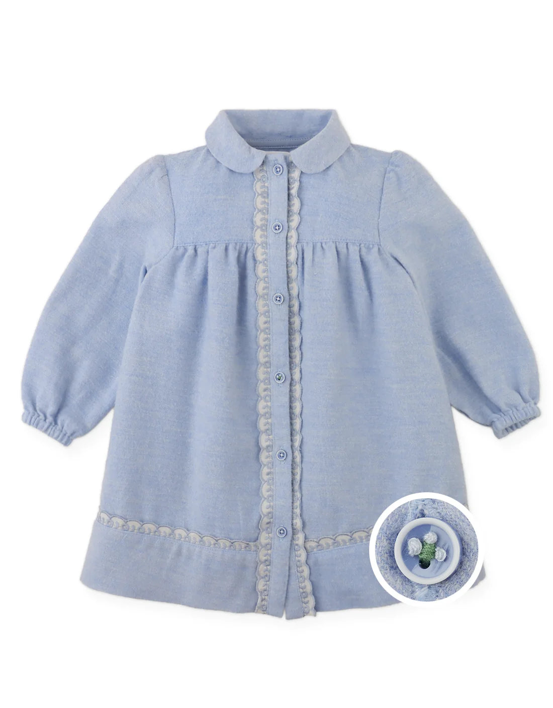 Baby Petunia Chambray Dress with Embroidered Lace Trim