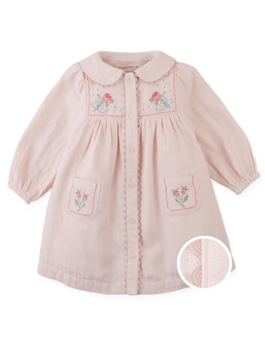 Baby Lottie Button-Down Dress with Cross-Stitch Embroidery