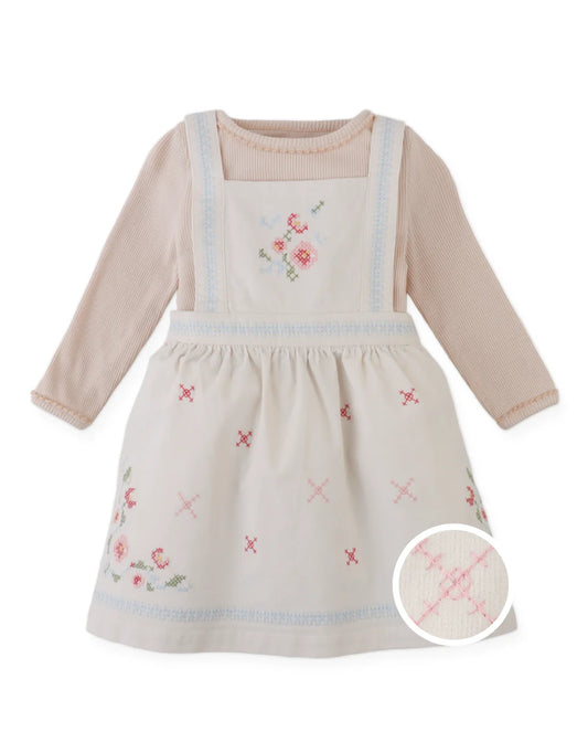 Baby Vera Cross-Stitch Embroidered Pinafore Dress and Inner Tee Set