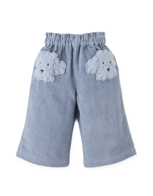 Baby Georgina Wide-Leg Corduroy Pants with Embroidered Poodle Head