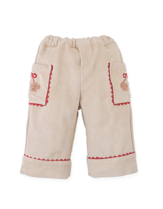 Baby Nellie Straight-Cut Pants with Poodle Head Embroidered Pockets