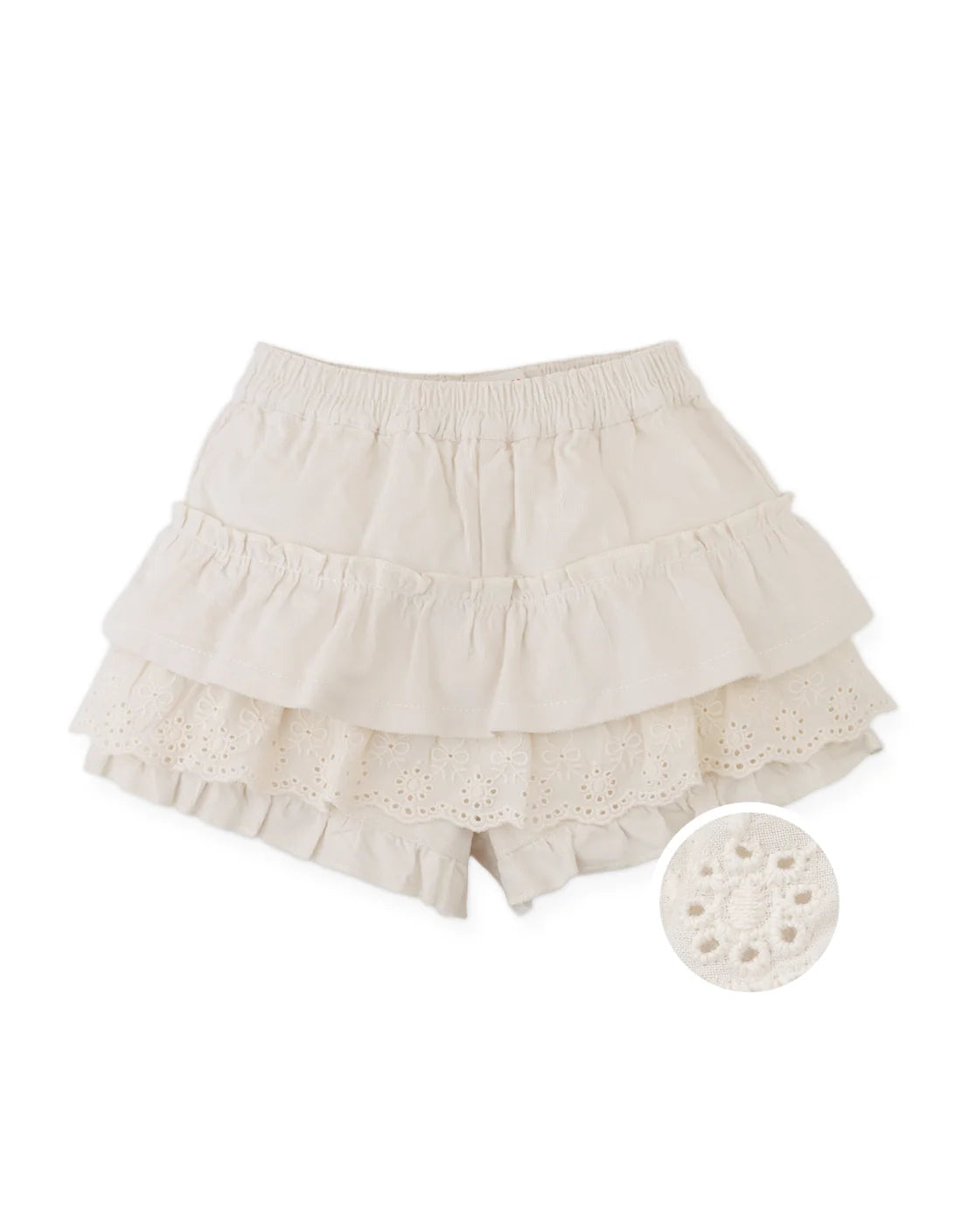 Baby Verena Tiered Ruffled Shorts with Embroidered Lace Trims