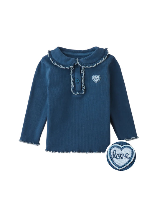Baby Geraldine Ribbed Tee with Collar and  Love Appliqué