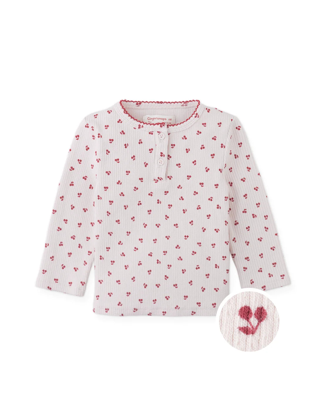 Baby Apolinaria Pointelle Ribbed Tee in All-Over Cherry