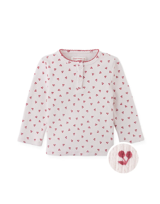 Baby Apolinaria Pointelle Ribbed Tee in All-Over Cherry