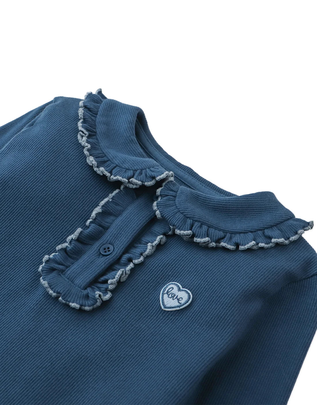 Geraldine Ribbed Tee with Collar and Embroidered Love Appliqué