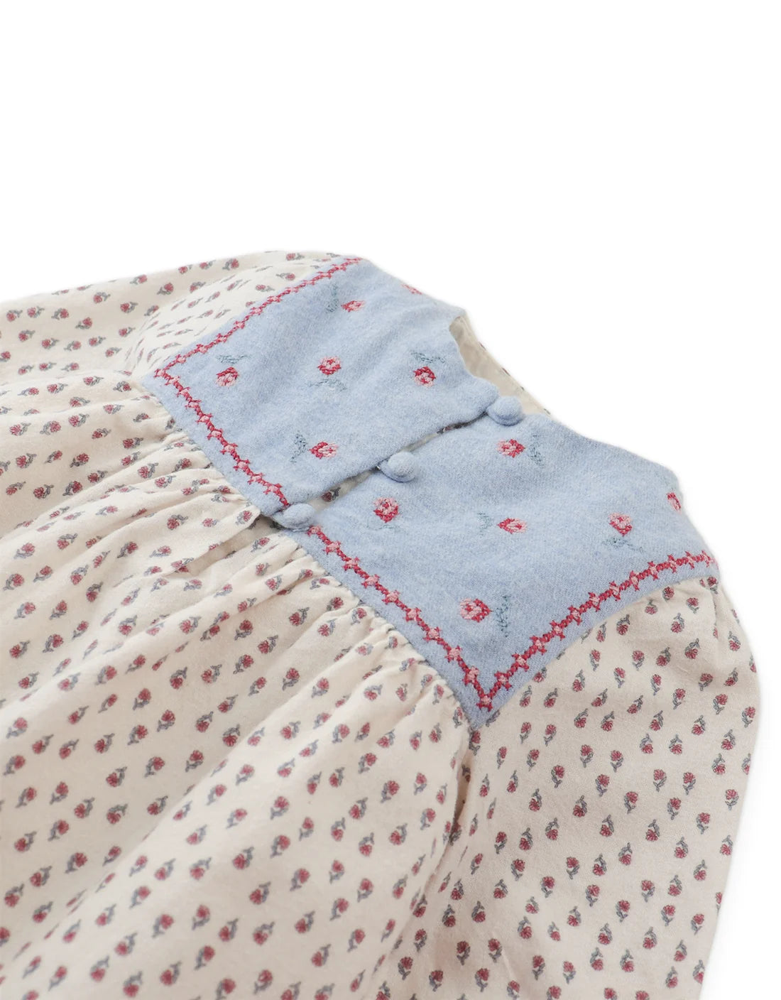 Baby Myrtle Floral Printed Dress with Cross-Stitch Embroidery