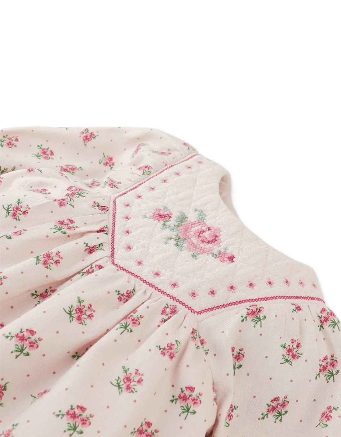Baby Olivia Floral Printed Dress with Cross-Stitch Embroidery