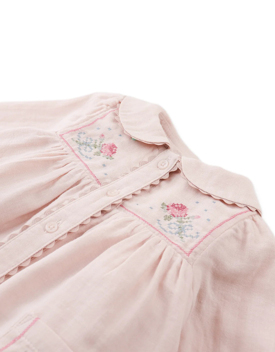 Baby Lottie Button-Down Dress with Cross-Stitch Embroidery