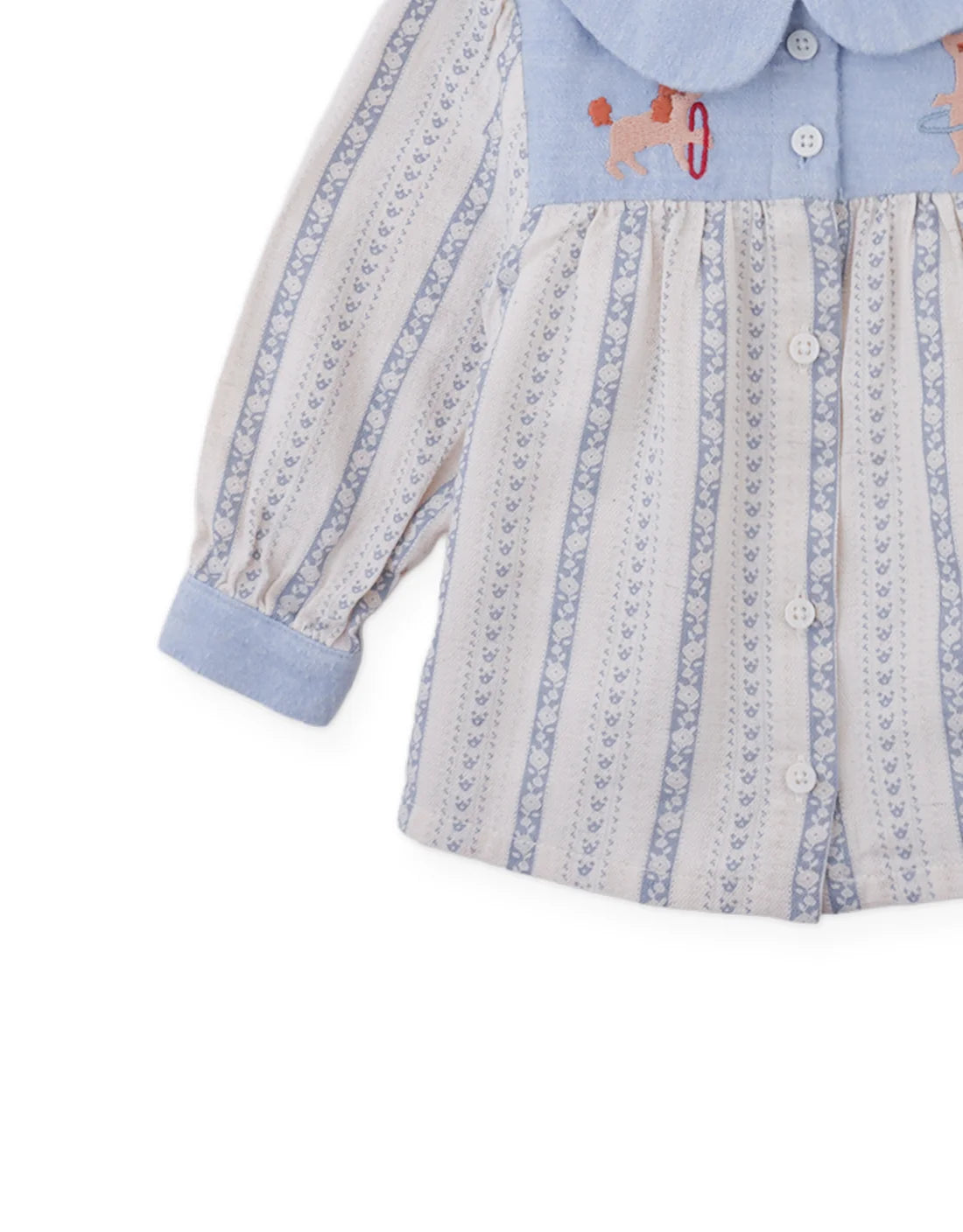 Baby Hester Striped Floral Blouse with Poodle Embroidery