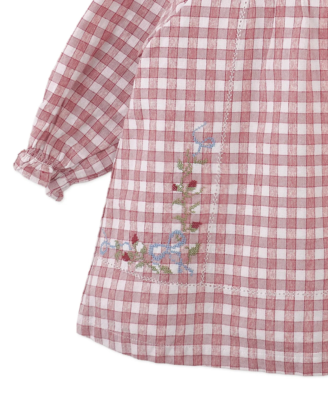 Baby Winnie Checkered Dress with Cross-Stitch Embroidery