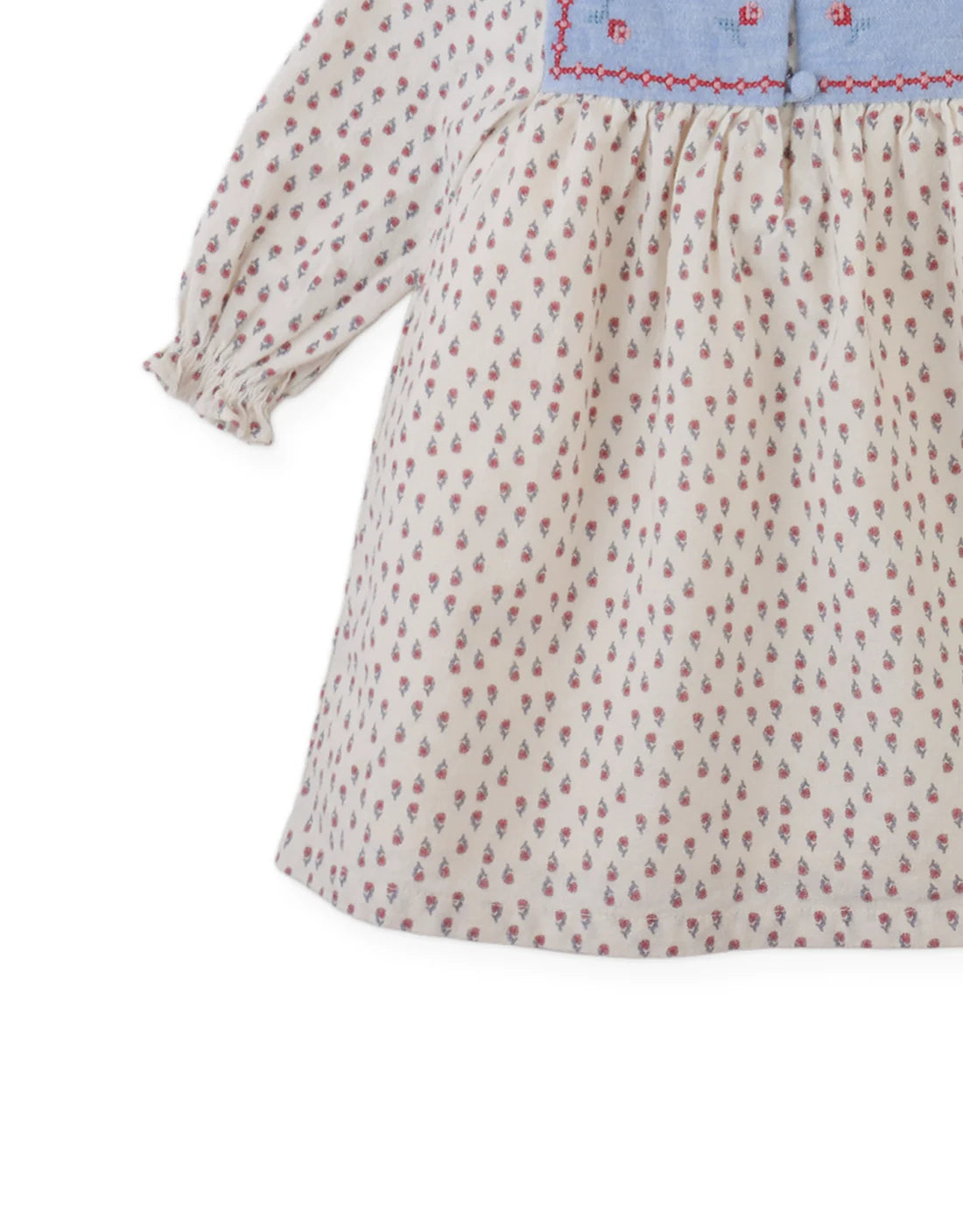 Baby Myrtle Floral Printed Dress with Cross-Stitch Embroidery