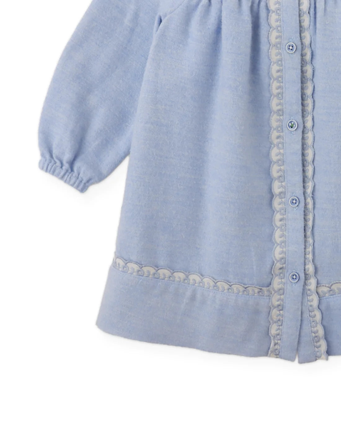 Baby Petunia Chambray Dress with Embroidered Lace Trim