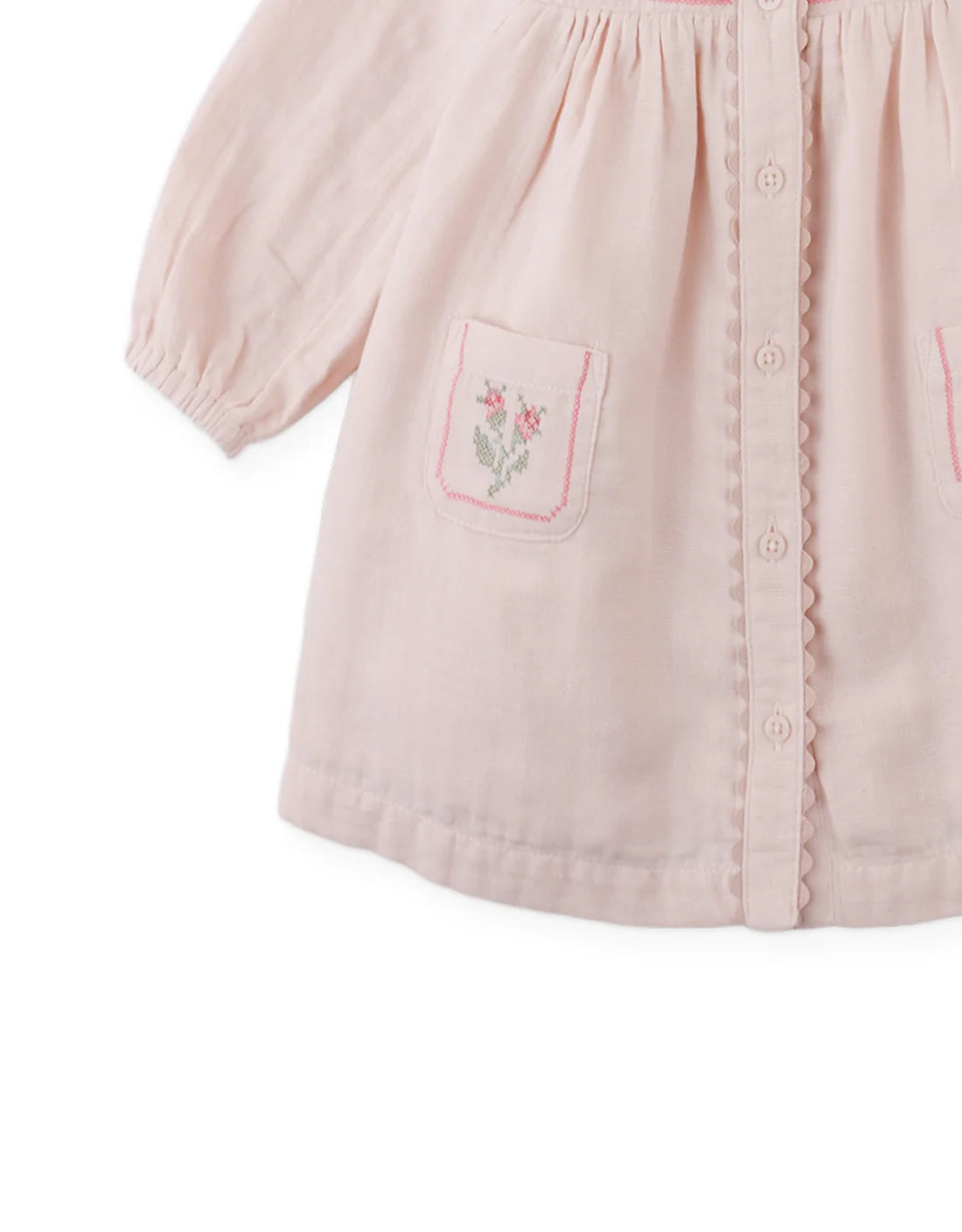 Baby Lottie Button-Down Dress with Cross-Stitch Embroidery