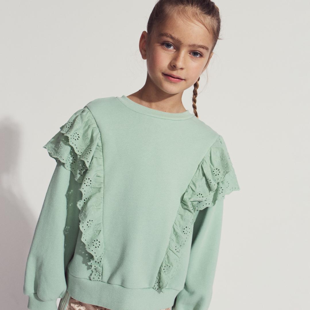 Amalia Pullover with Ruffled Eyelet Trim on Body and Sleeves