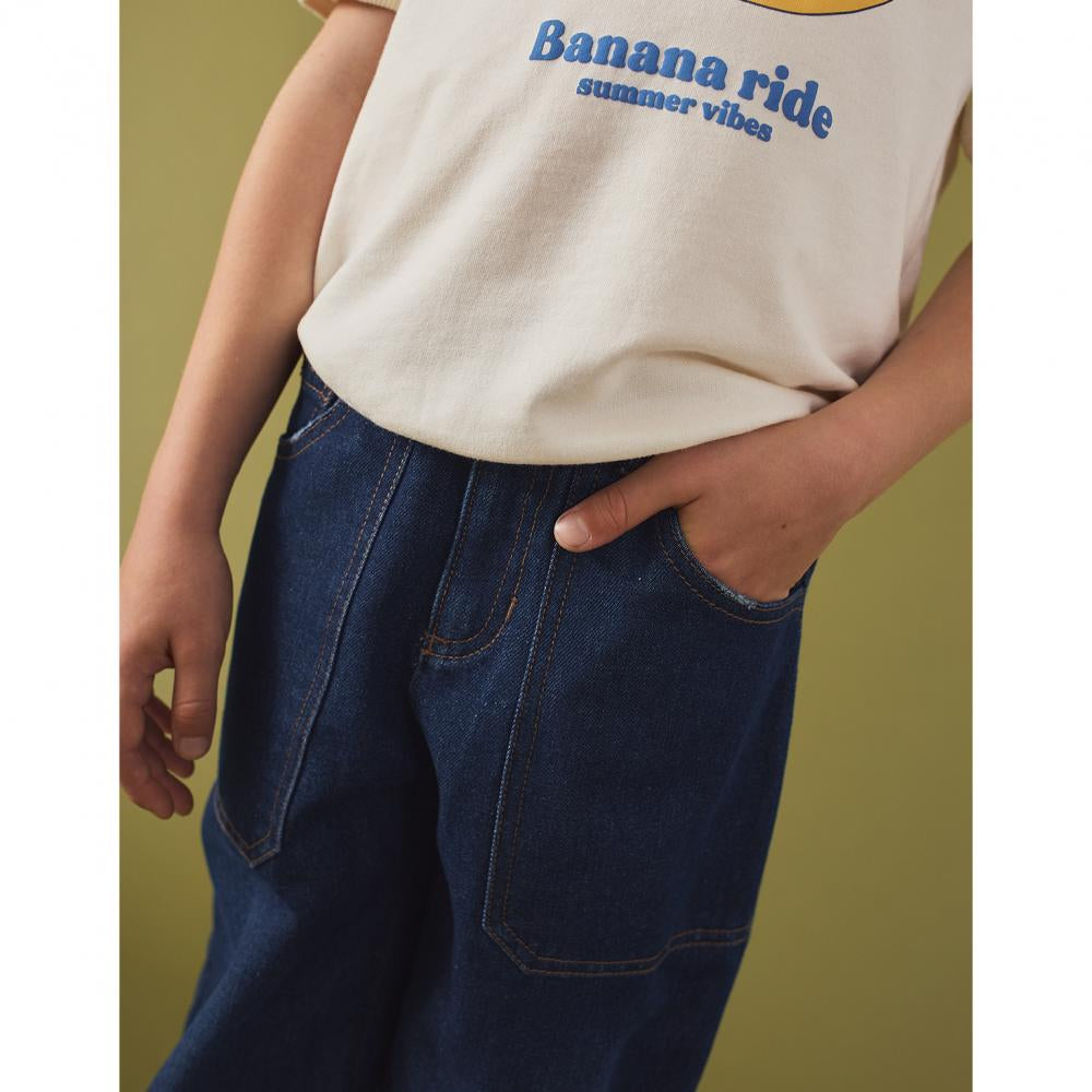 Relaxed Tapered Denim Pants with Patch Pocket