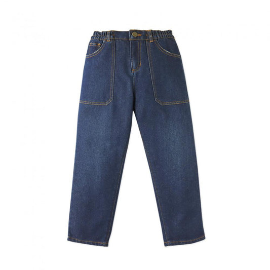 Relaxed Tapered Denim Pants with Patch Pocket