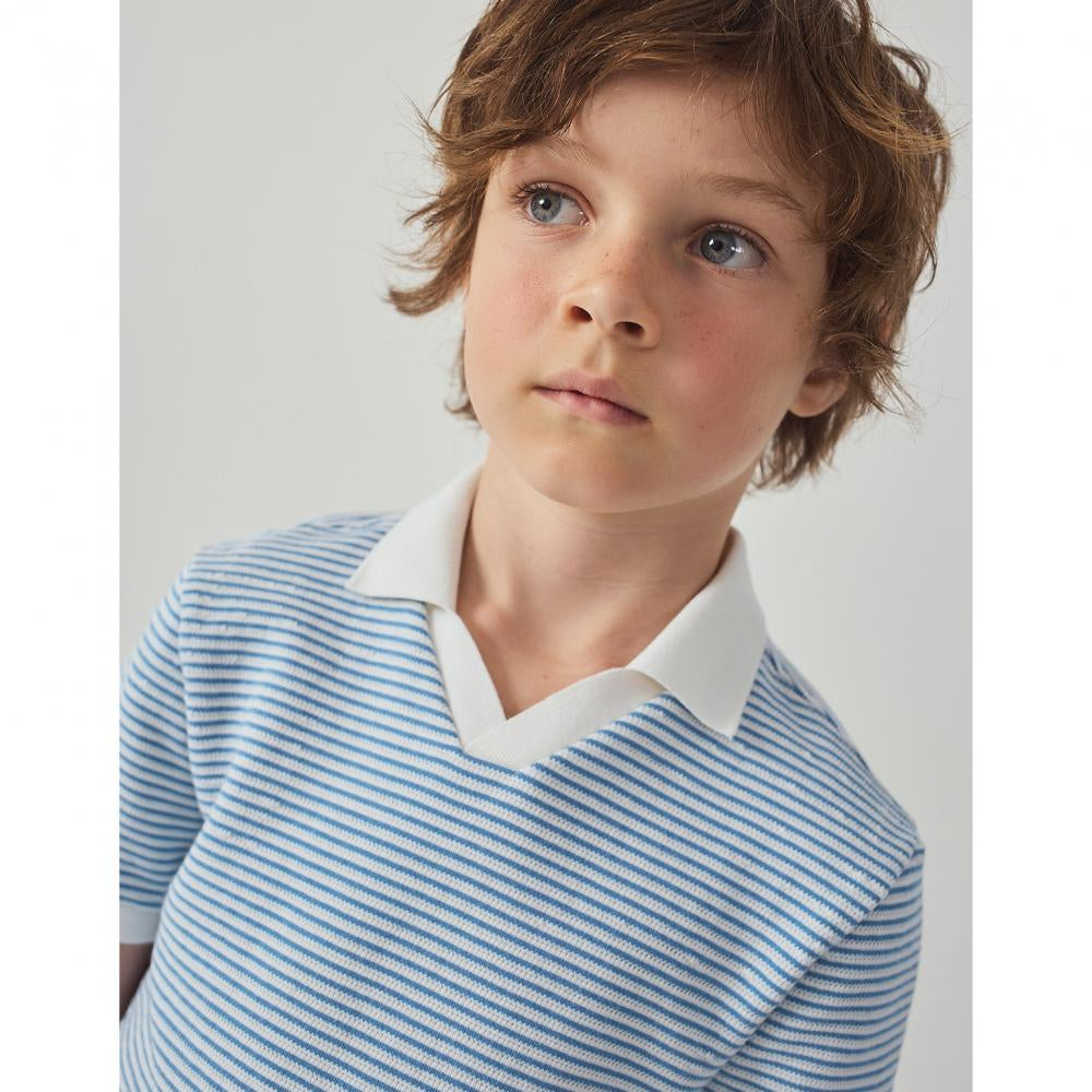 Husker Striped Textured Terry Polo Shirt