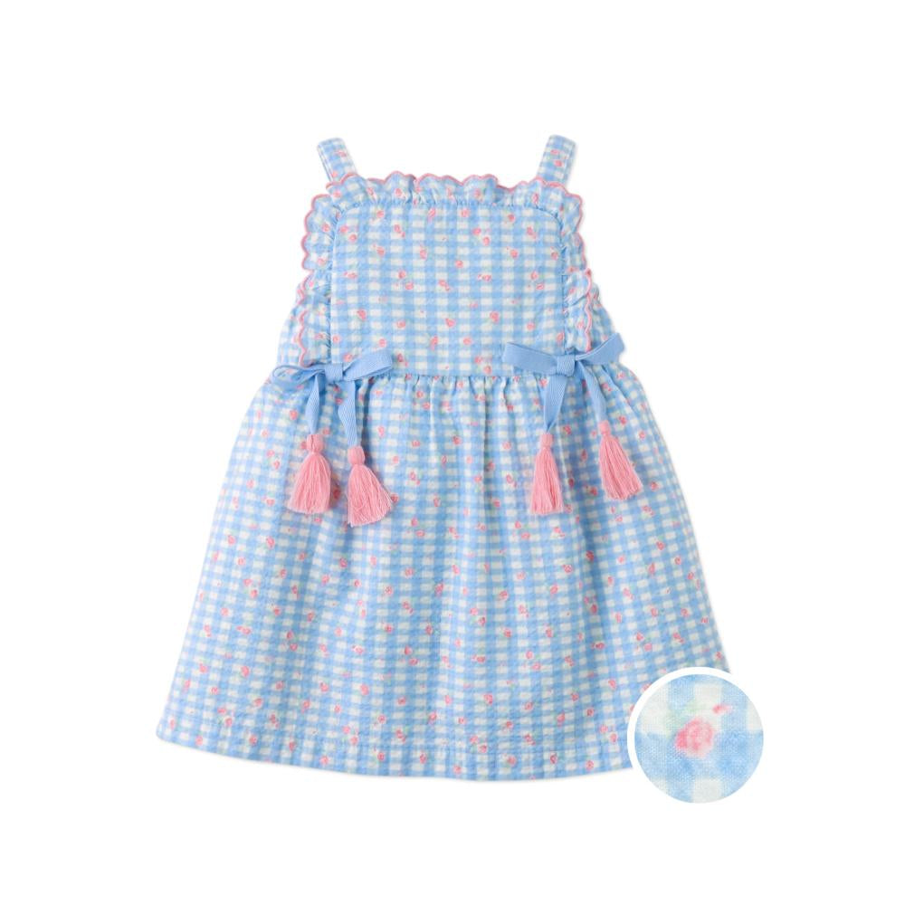 Baby Powder Dress with Embroidered Ruffles & Bow Details