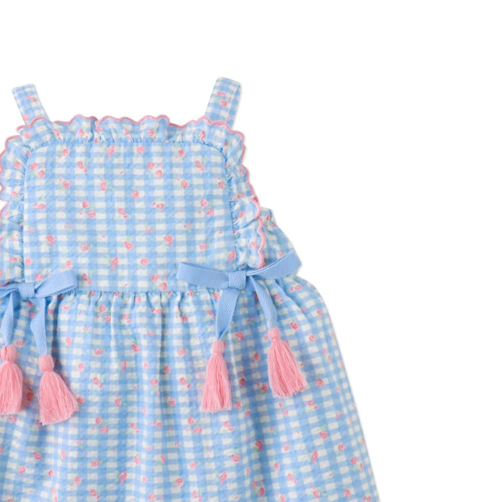 Baby Powder Dress with Embroidered Ruffles & Bow Details