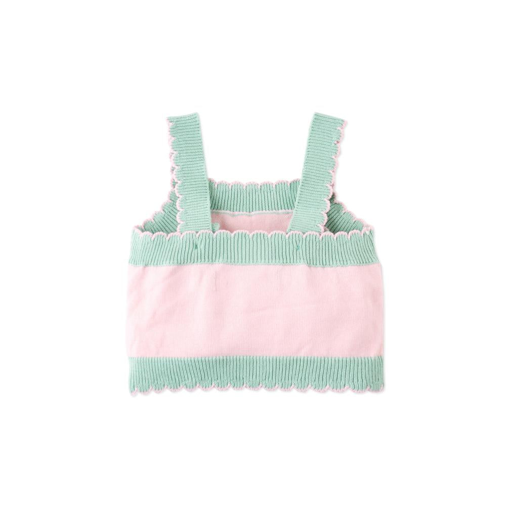 Baby Rosé Combed Cotton Knit Top with Cross-Stitch Embroidery