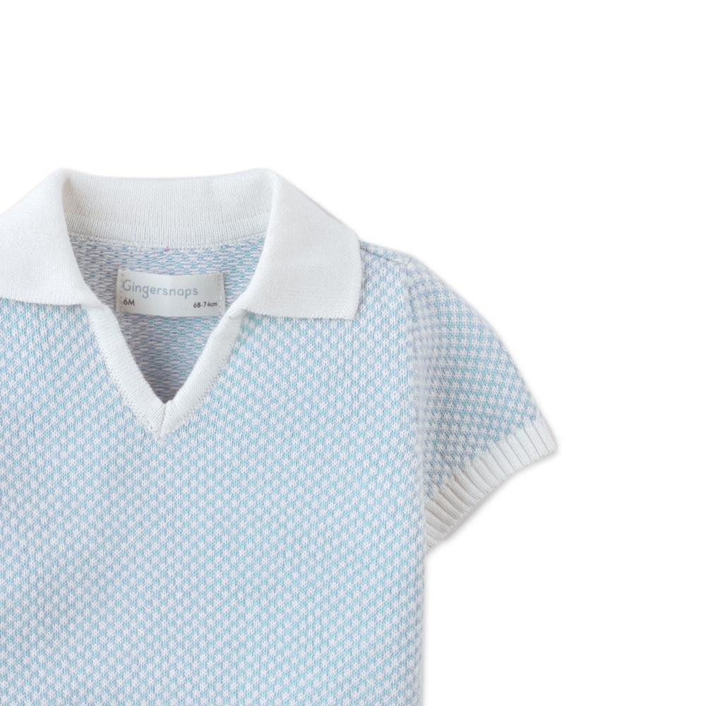Baby Lucius Popcorn Polo with Ribbed Cuffs & Hem