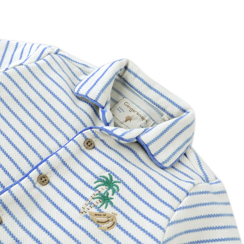 Baby Ben Striped Jersey Resort Polo With Banana & Toucan
