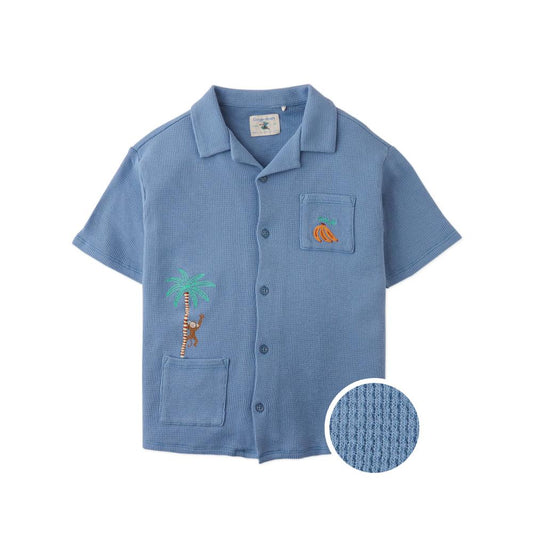 Tommy Waffle Knits Button Down Shirt With Monkey Embroidery