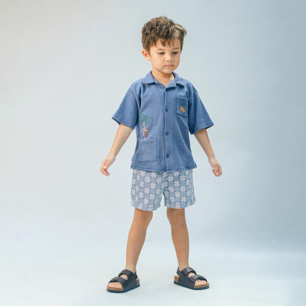 Tommy Waffle Knits Button Down Shirt With Monkey Embroidery