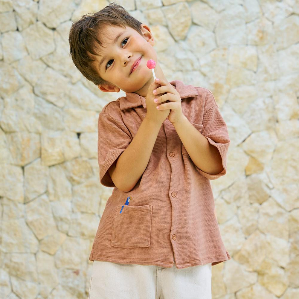 Tommy Waffle Knits Button Down Shirt With Toucan Embroidery