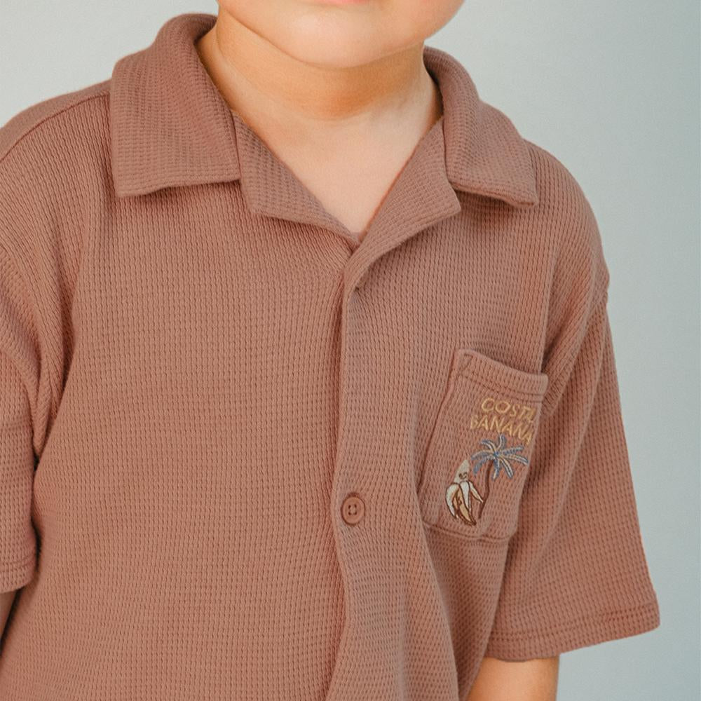Tommy Waffle Knits Button Down Shirt With Toucan Embroidery