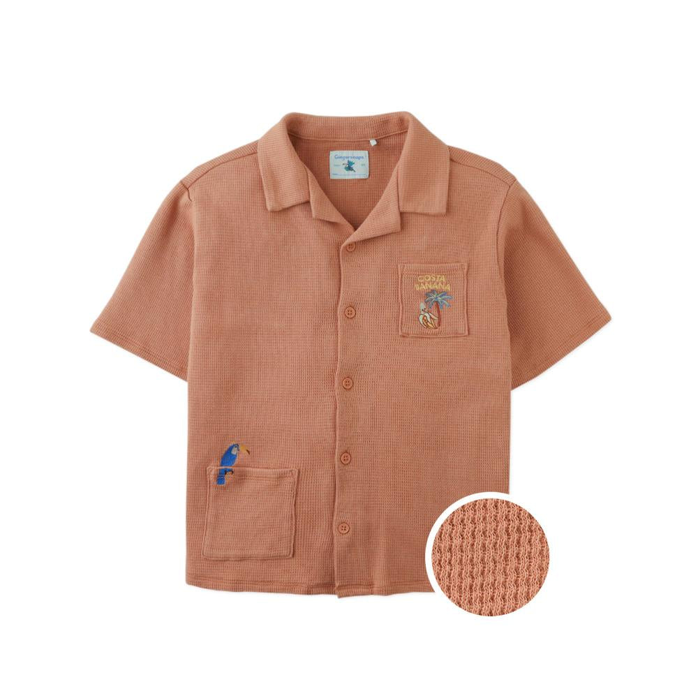 Tommy Waffle Knits Button Down Shirt With Toucan Embroidery