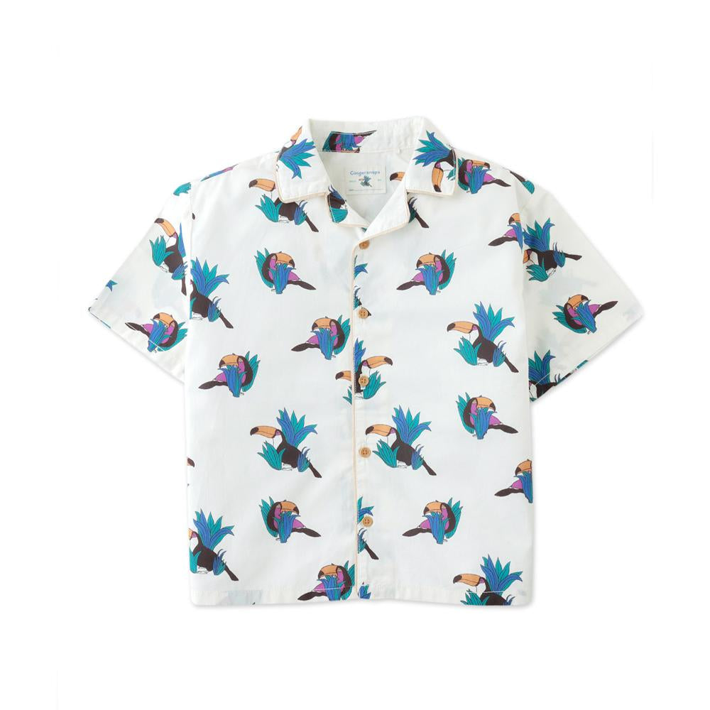 Swiper Linen Like Cotton Panaman Shirt With Contrast Piping & Toucan Print