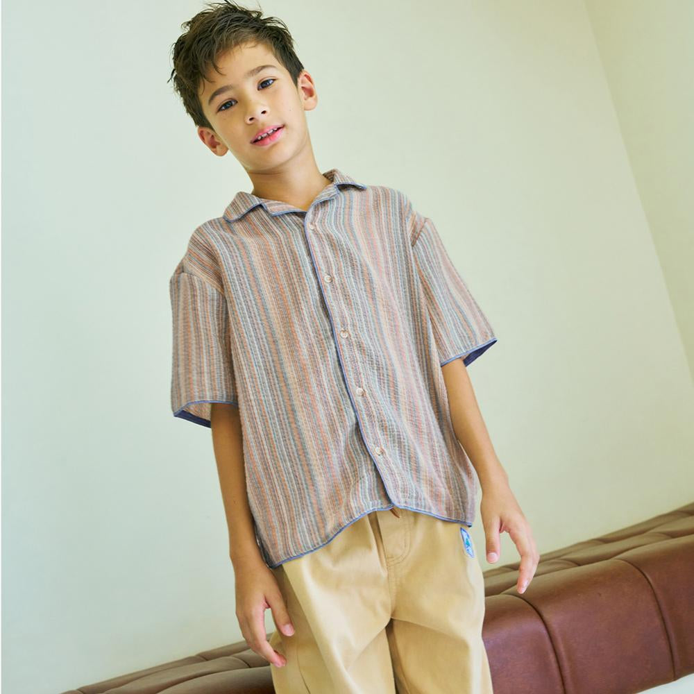 Billy Cotton Linen Shirt With Chambray Piping And Microstripes