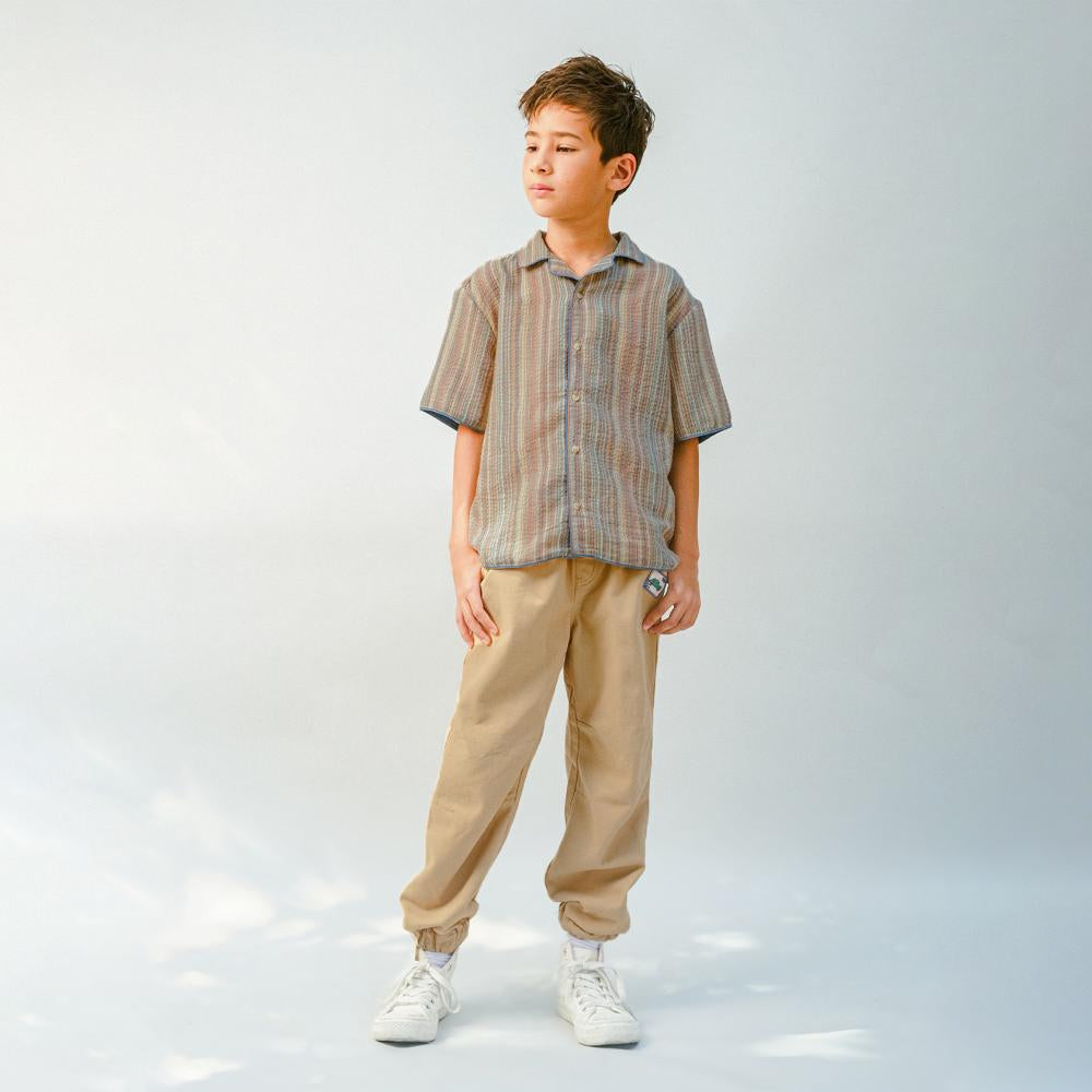 Billy Cotton Linen Shirt With Chambray Piping And Microstripes