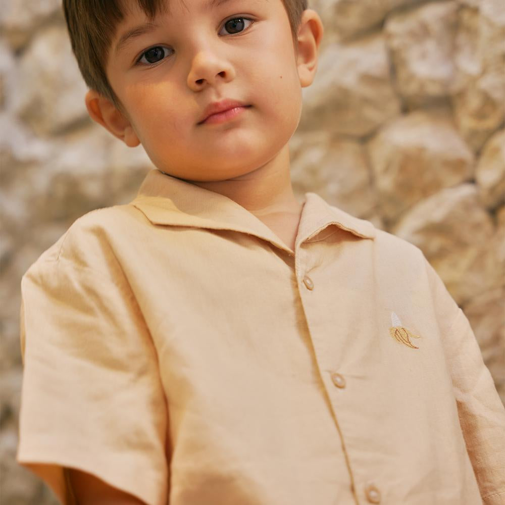 Ron Linen Blend Banana Embroidered Lido Shirt