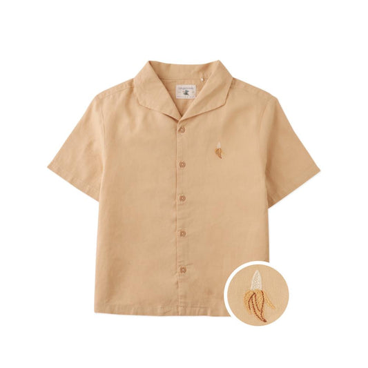 Ron Linen Blend Banana Embroidered Lido Shirt