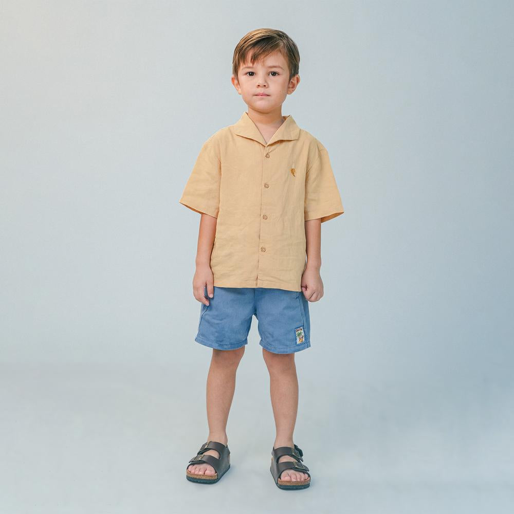 Ron Linen Blend Banana Embroidered Lido Shirt