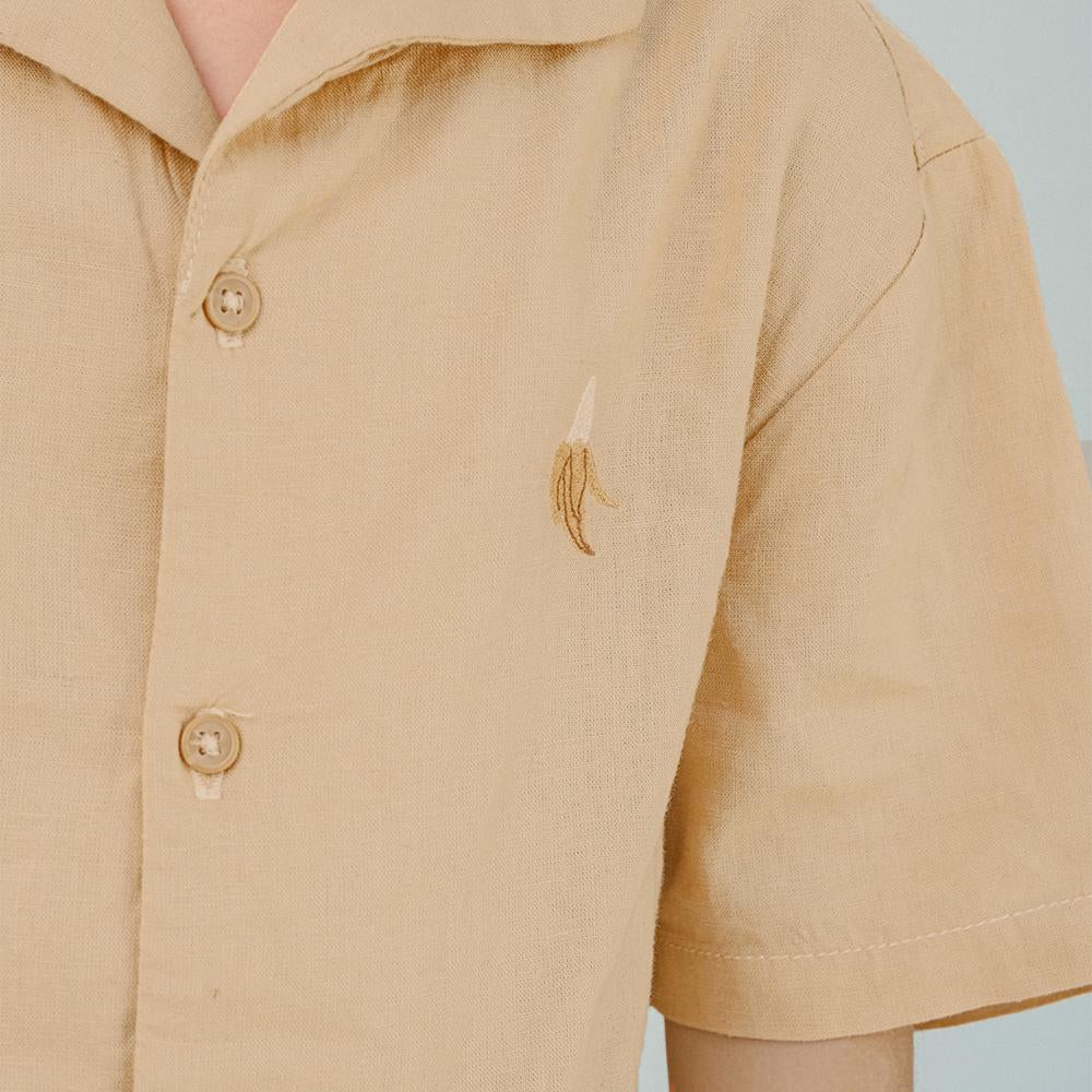 Ron Linen Blend Banana Embroidered Lido Shirt