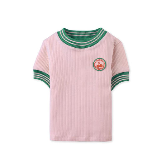 Emma Top with Embroidered Badge & Contrast Ribbing