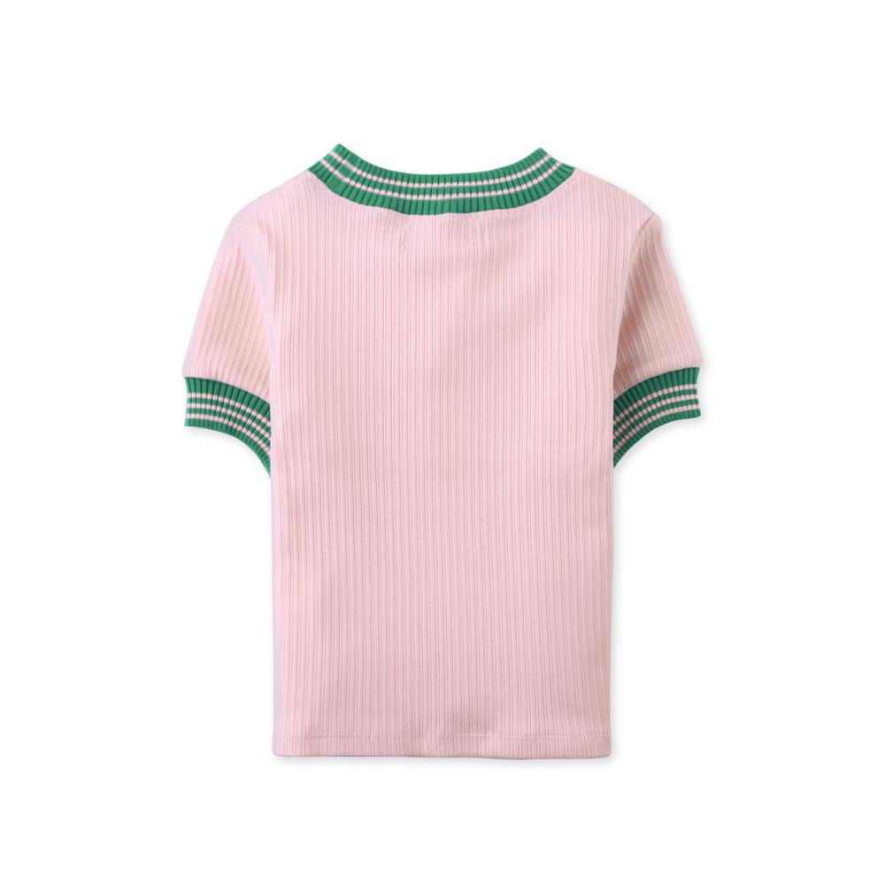 Emma Top with Embroidered Badge & Contrast Ribbing