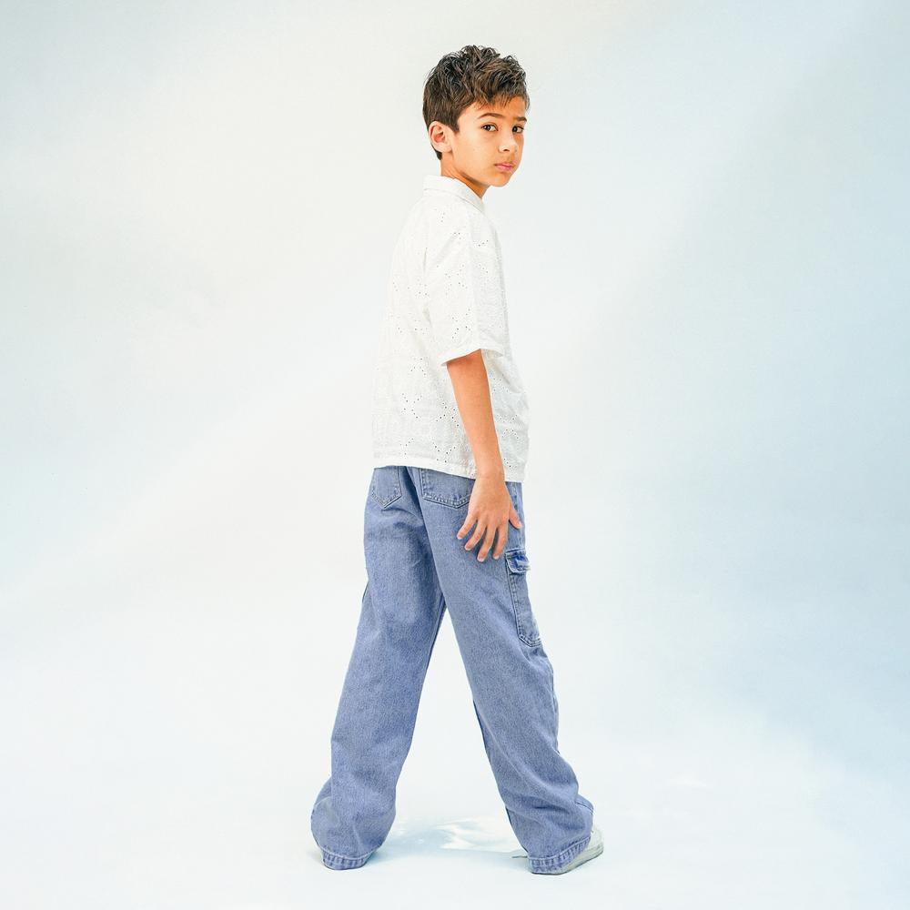 Prim Denim Loose Cargo Pants With Banana Print