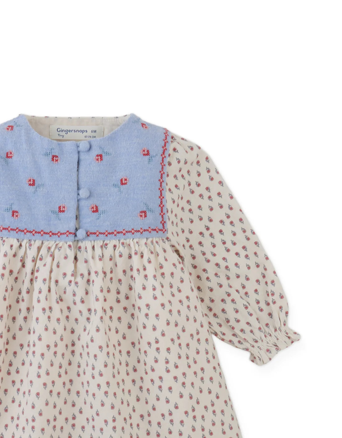 Baby Myrtle Floral Printed Dress with Cross-Stitch Embroidery