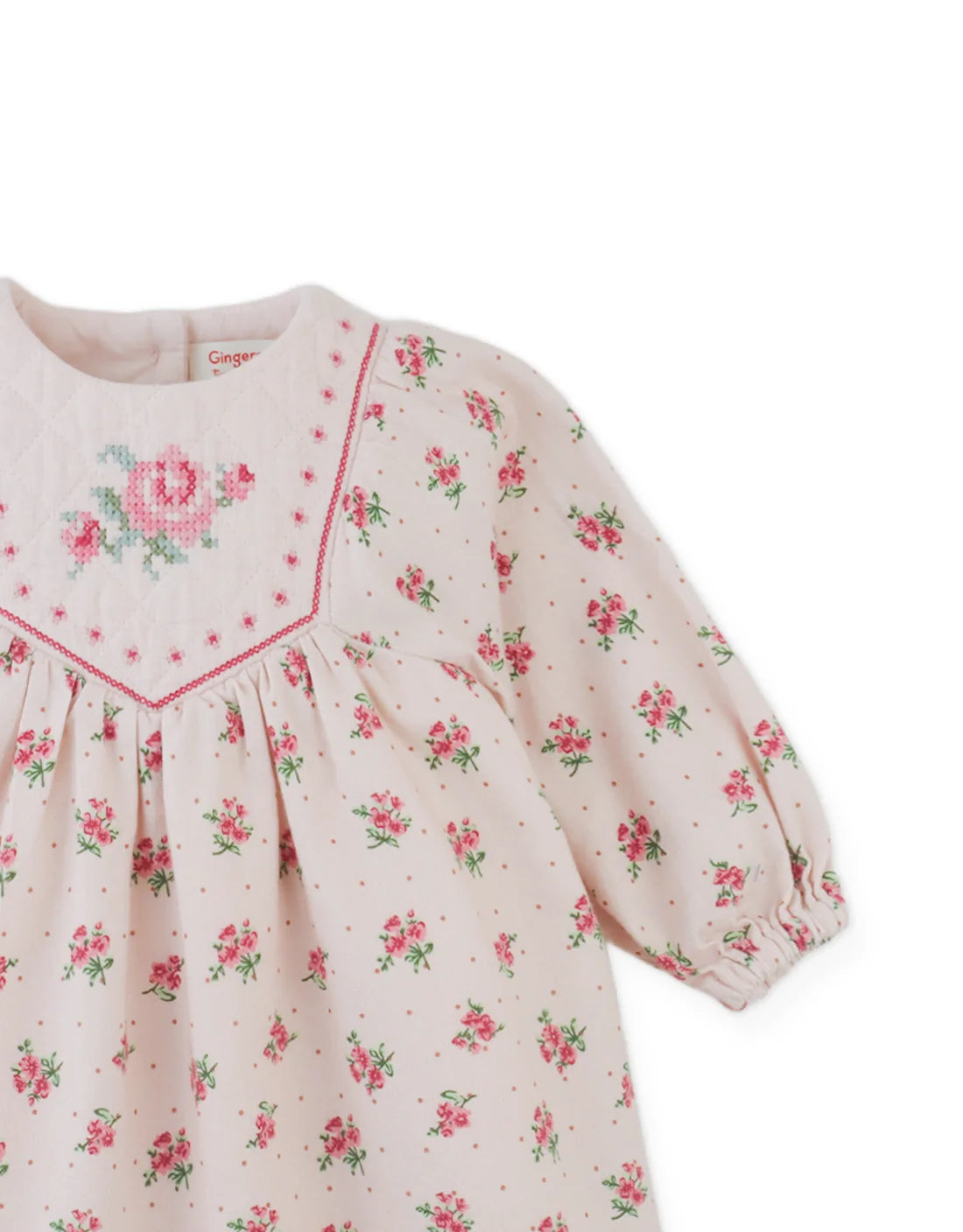 Baby Olivia Floral Printed Dress with Cross-Stitch Embroidery