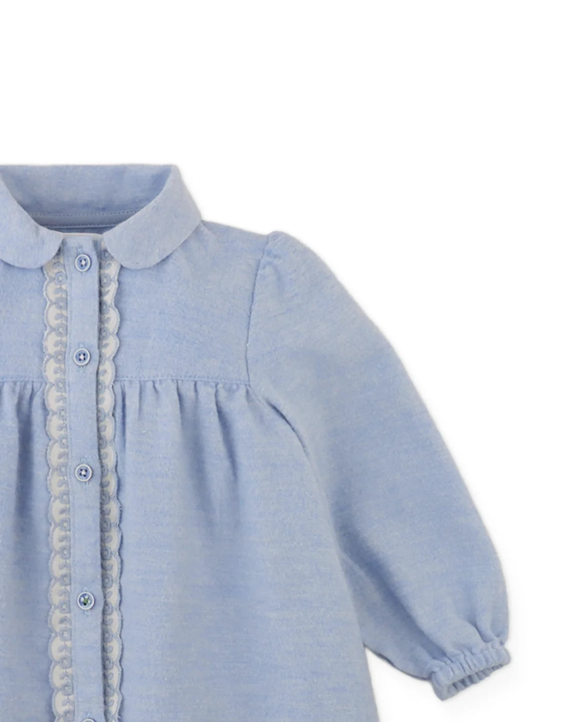 Baby Petunia Chambray Dress with Embroidered Lace Trim