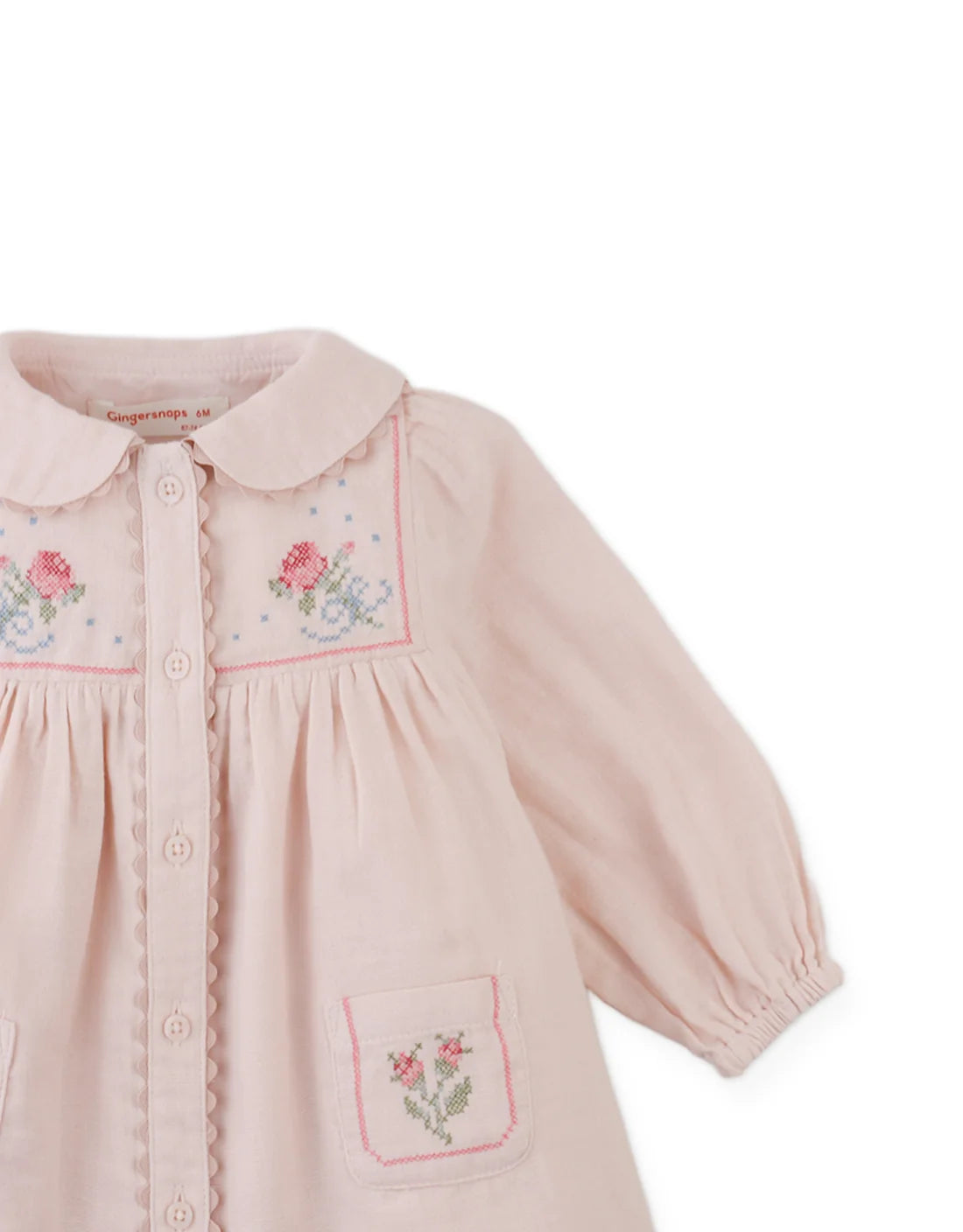 Baby Lottie Button-Down Dress with Cross-Stitch Embroidery