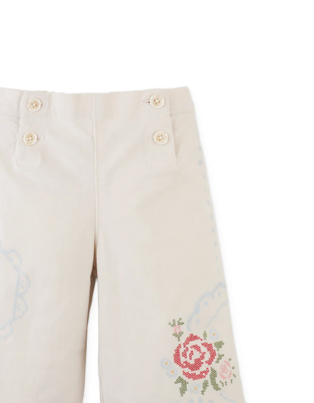 Baby Ferne Sailor-Cut Pants with Cross-Stitch Embroidery